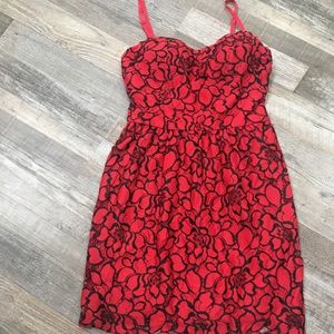 Red and black lace dress